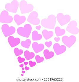 Big heart shape filled with small hearts. Pink vector heart for Valentine card and wedding invitation.