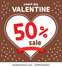 Big heart shape and sale contents in front of chocolate background
