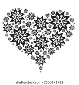 Big Heart Silhouette made of Black and White Mandalas