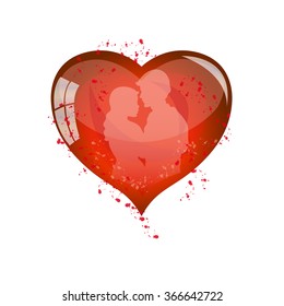 Big Heart with Silhouettes of Two Lovers