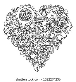 Floral Boho Heart Shape Zentangle Adult Stock Vector (Royalty Free ...