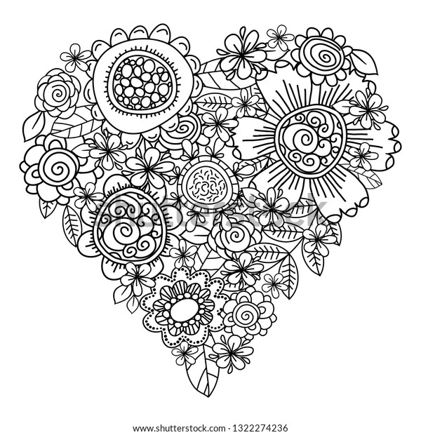 Big Heart Spring Flowers Coloring Book Stock Vector (Royalty Free ...