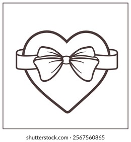 Big heart tied with gift ribbon. Romantic outlined icon of a heart with a bow. Design element for Valentines Day, wedding, Mother's Day, March 8, greeting cards.