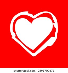 Big heart. A white heart in a white outline on a red field. A love card. Vector. Illustration