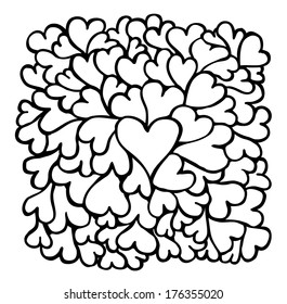 Big hearts texture, hand drawn vector illustration