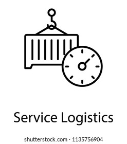 A big heavy package of goods with analog weight machine to confirm the logic for service logistics 
