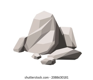 Big heavy rocks. Group of solid stones, boulders and cobbles. Polygonal mountain rubbles. Abstract geological rocky composition. Cartoon graphic vector illustration isolated on white background