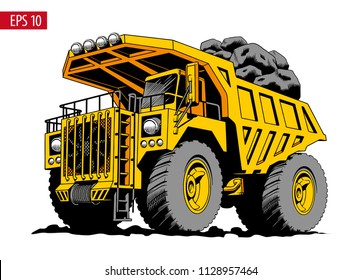 Big heavy yellow mining truck or dumper. Vector illustration.