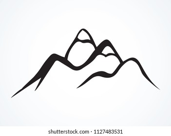 Big height boulder ice hilltop mound scene on light sky view. Freehand outline black ink hand drawn geology relief logotype emblem element sketchy in art doodle retro style pen on paper space for text