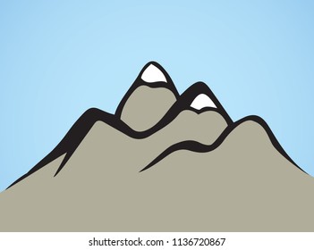Big height ice hilltop mound scene on light blue sky view. Bright color hand drawn geology relief logotype emblem element sketchy in art doodle retro style with space for text