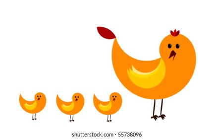 Big hen and three chicks