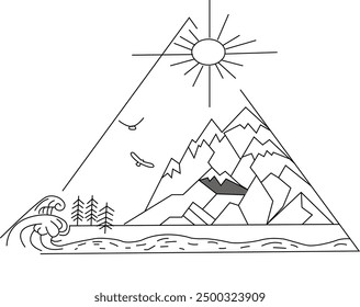 Grandes montañas altas .Ilustración vectorial