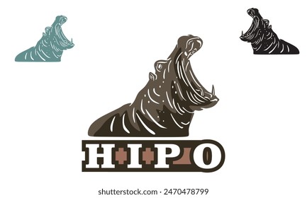 BIG HIPO HEAD LOGO, silhouette of great skin wild animal head vector illustrations