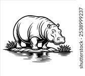 big hippopotamus for coloring book 