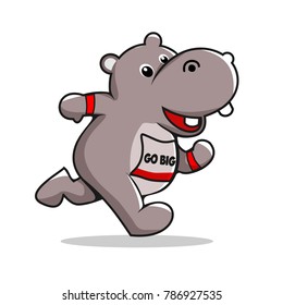 Big hippopotamus is running at the race