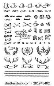 Big Hipster set. Hand draw on white paper. Vector illustration.