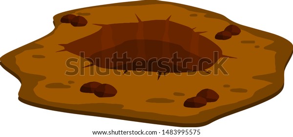 地面に大きな穴 茶色の乾いた土と鉱山 砂漠の風景のエレメント 漫画のイラスト のベクター画像素材 ロイヤリティフリー