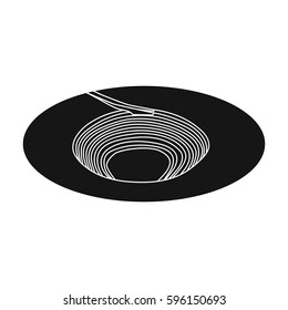 A big hole in the ground.The pit for the excavation of minerals.Mine Industry single icon in black style vector symbol stock illustration.