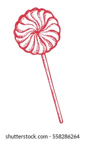 Big honeyed nicy goody isolated on white background. Freehand outline red ink hand drawn picture sketchy in scribble retro style pen on paper. Closeup view