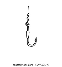 Big hook fishing hand drawn sketch. Metal sharp pointed edge of the rope. Small item, cartoon drawing.