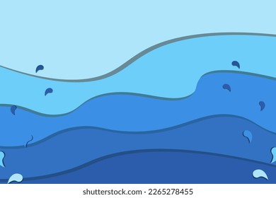 Big horizontal abstract background with water texture. Art water concept. Water surface and ocean template in cut out paper style with copy space.