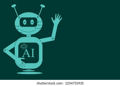 A big horizontal banner with bio robot, editable outline and copy space. The chip. Artificial intelligence.