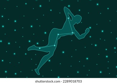 A big horizontal banner with the Constellation of Cassiopeia. The star poster. Astronomical banner. Silhouette of Cassiopeia in the sky. Vector illustration. Milky Way.