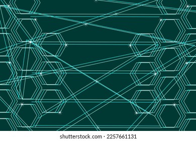 A big horizontal banner with geometric shapes and highlights with an editable outline. The chip. Artificial intelligence.