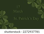 Big horizontal banner with green clover in cut out paper style and inscription saint patrick