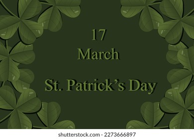 Big horizontal banner with green clover in cut out paper style and inscription saint patrick's day