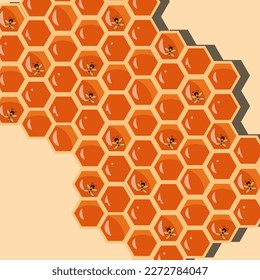 Big horizontal banner with honeycombs, bee.