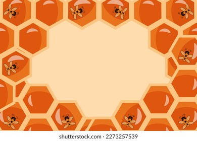 Big horizontal banner with honeycombs, bee and copy space.
