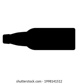Big horizontal bottle of beer. Black silhouette. Vector drawing on a white background. Space for text, lettering, slogan and other design ideas.