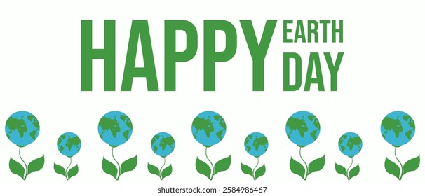Big horizontal Earth Day banner template design. Simple Minimal planet of Earth Frame with holiday text. Vector illustration for web. EPS 10