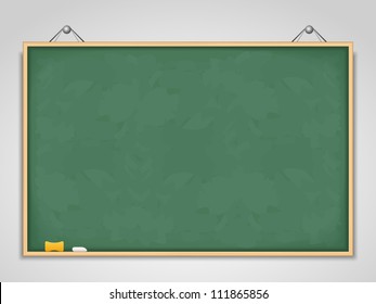 Big horizontal green blackboard hanging on a wall, vector eps10 illustration