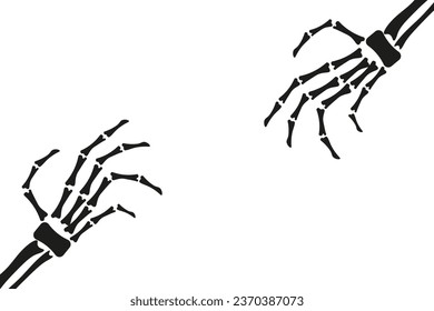 Big horizontal Halloween banner with Skeleton hand isolated on transparent background. Zombie hand with copy space. Helloween art with space for text. Vector illustration.