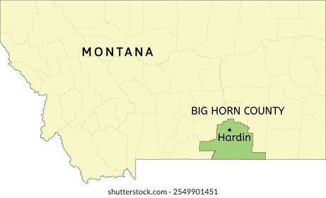 Big Horn County and city of Hardin location on Montana state map