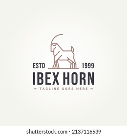 big horn ibex simple line art logo icon template vector illustration design. minimalist Ibex goat with long horns