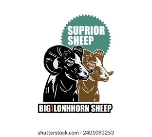 BIG HORN SHEEP LOGO, silhouette of great ram head vector illustrations