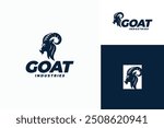 Big Horn Sheep Ram or Mountain Male Goat Head Silhouette for Wildlife or Aries Capricorn logo design