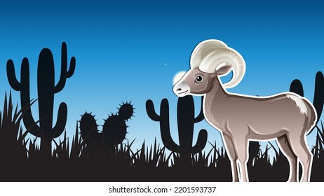 Big Horn Sheep In Silhouette Desert Illustration