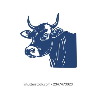 BIG HORNET CATTLE LOGO, silhouette of strong happy cattle head vector illustrations.