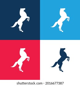 Big Horse Stand Up Pose On Back Paws blue and red four color minimal icon set