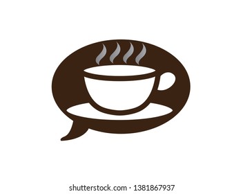 Big hot cup of cafe in a chat icon, warm caffee logo design vector