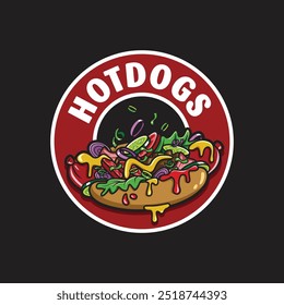 big hot dog food logo design with illustration style