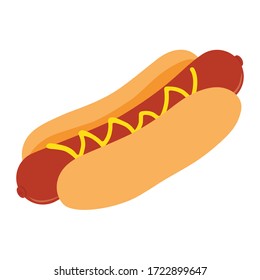 Big hot dog with mustard isolated on white background. Isometric view. Vector