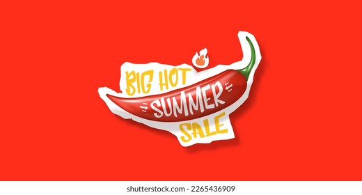 Big Hot summer sale horizontal banner with red chili cayenne pepper isolated on stylish red background. Vector 3d horizontal summer hot sale clearance poster, flyer, banner, tag and background