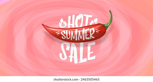 Big Hot summer sale horizontal banner with red chili cayenne pepper isolated on watercolor pink background. Vector 3d horizontal summer hot sale poster, flyer, banner, tag and background