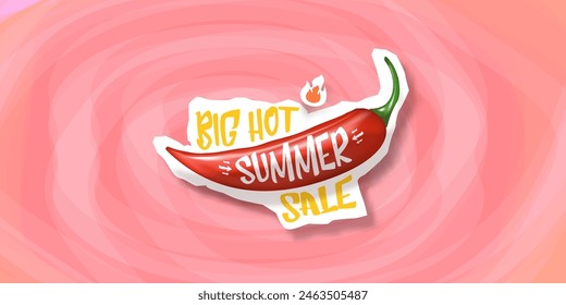 Big Hot summer sale horizontal banner with red chili cayenne pepper isolated on watercolor pink background. Vector 3d horizontal summer hot sale poster, flyer, banner, tag and background