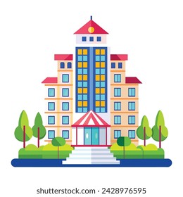 Big Hotel flat Vector illustration on white background.